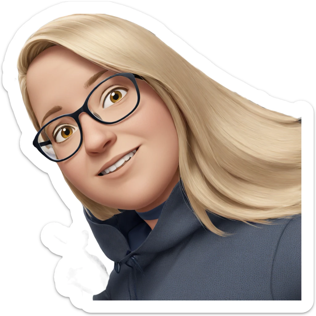 blonde girl with glasses and car sticker