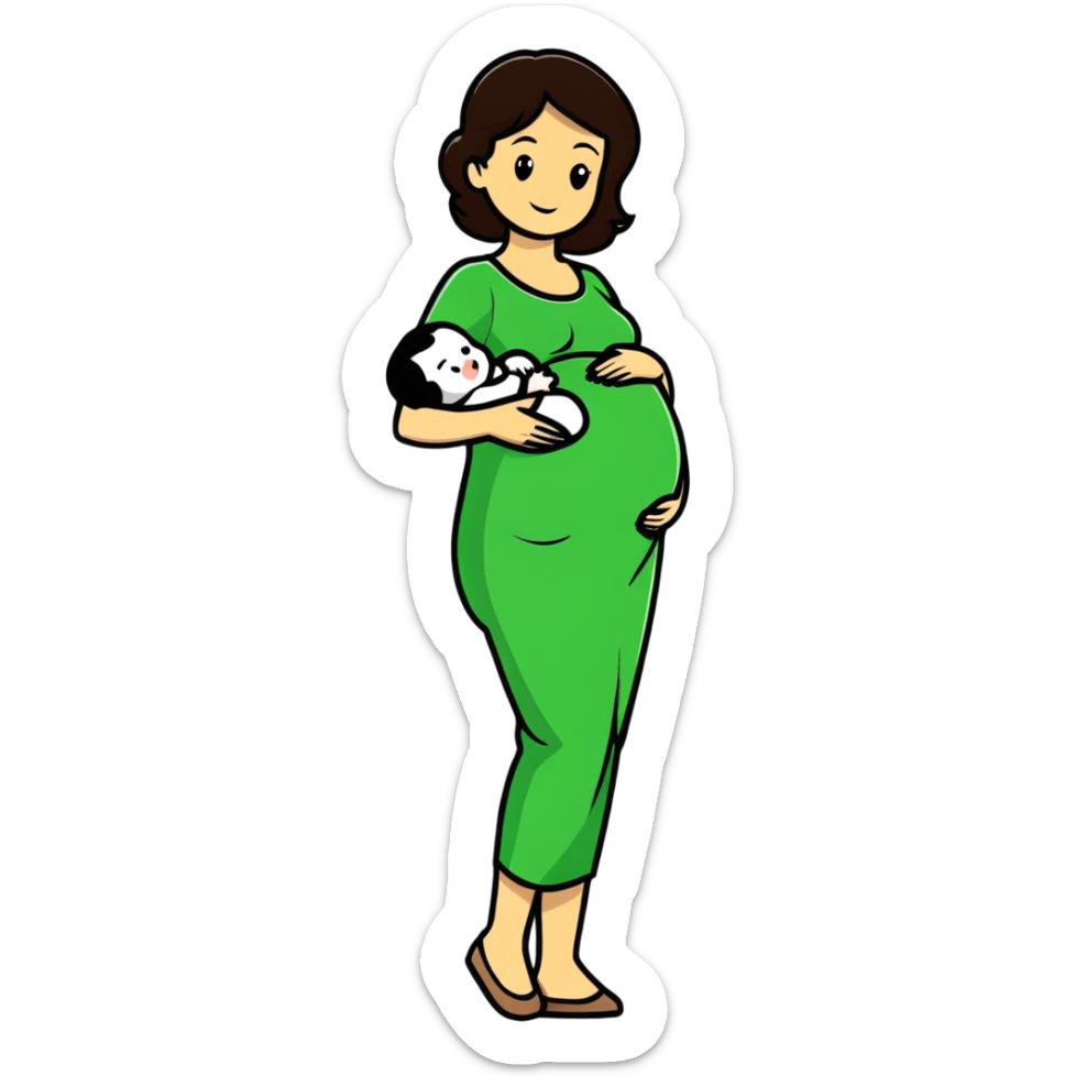 Beautiful brunette pregnant woman with baby bump sticker