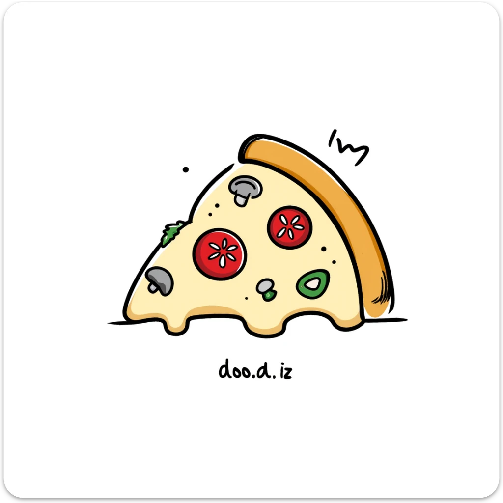 a slice of pizza with toppings in pastel colors dd9fb0, ffc6d3, a3bfc9, c4bee2, f1b091, hand-drawn doodle style sticker