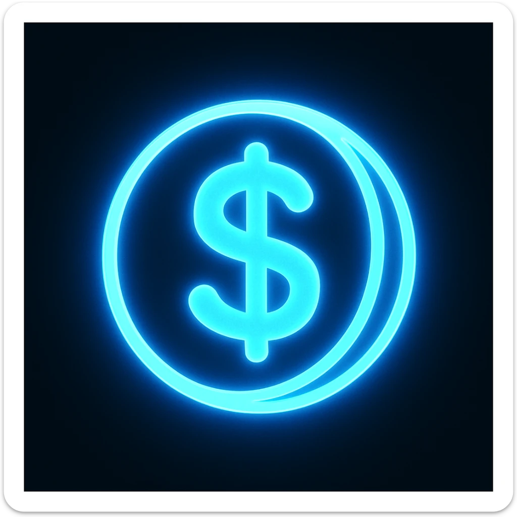 The ChakMoney logo as an emoji, neon-blue style, electric-blue glow, smooth lines, techy aesthetic, dark background. sticker