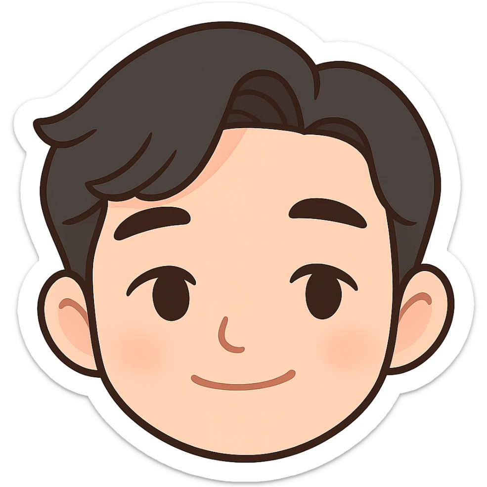 Create a cartoon emoji style head closely matching the person's facial features and expression, with a transparent background. sticker