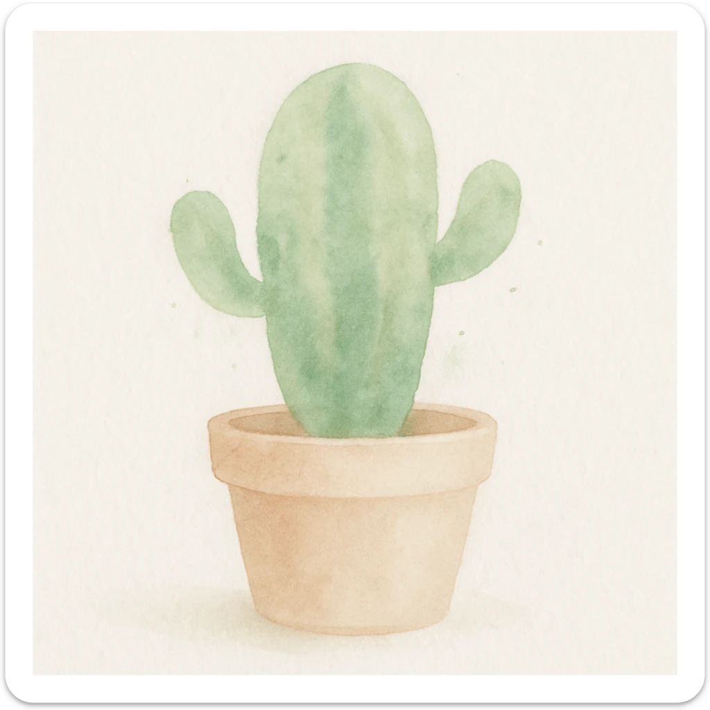 watercolor cactus in a clay pot, subtle green shades and splashes of color sticker