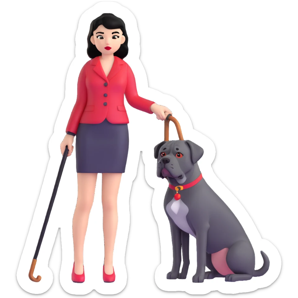 Fashionable girl with black hair and red lips with a Cane Corso dog sticker