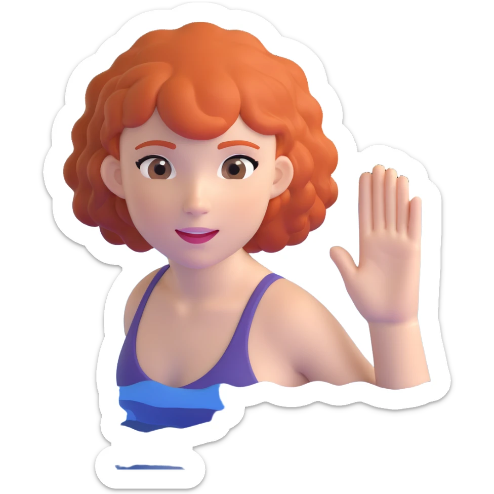 thin 18-year-old white female athlete swimmer with curly red hair about to enter a pool sticker
