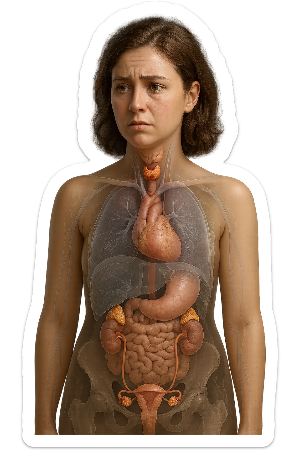 Donna con squilibri ormonali vista in 3D, render sticker