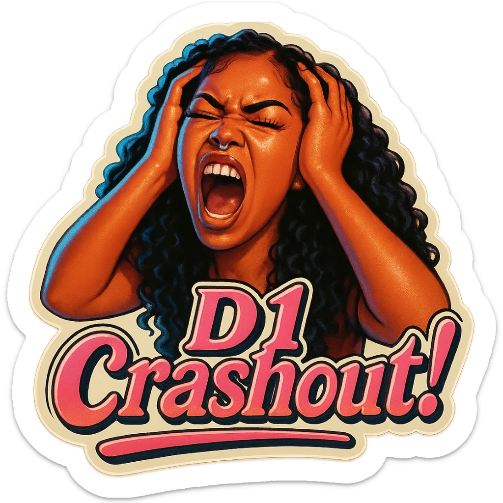Shout 
Holding head 
add the wordsD1 Crashout!  in pink  sticker