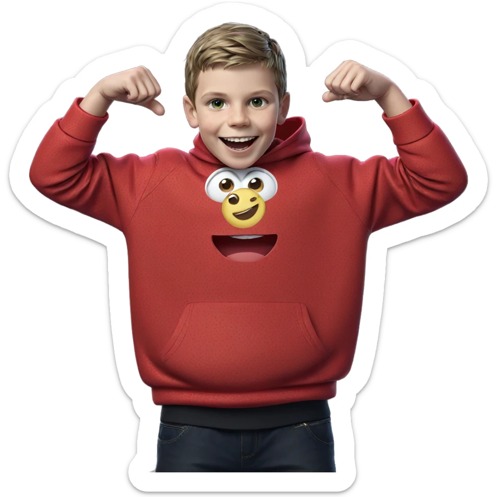 smiling boy in red hoodie sticker