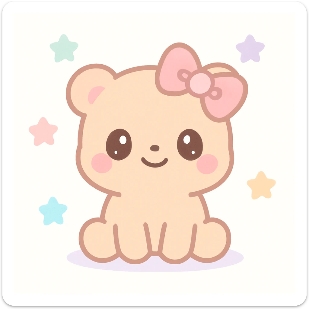 kawaii bear with a pink bow on one ear, big eyes, pastel colors sticker