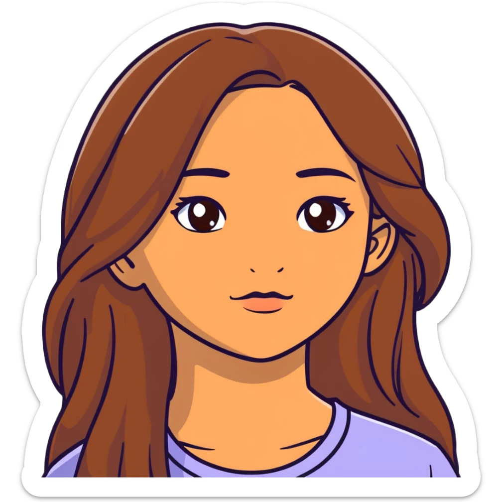 fair medium tan skin girl with hazel eyes and brown long hair sticker