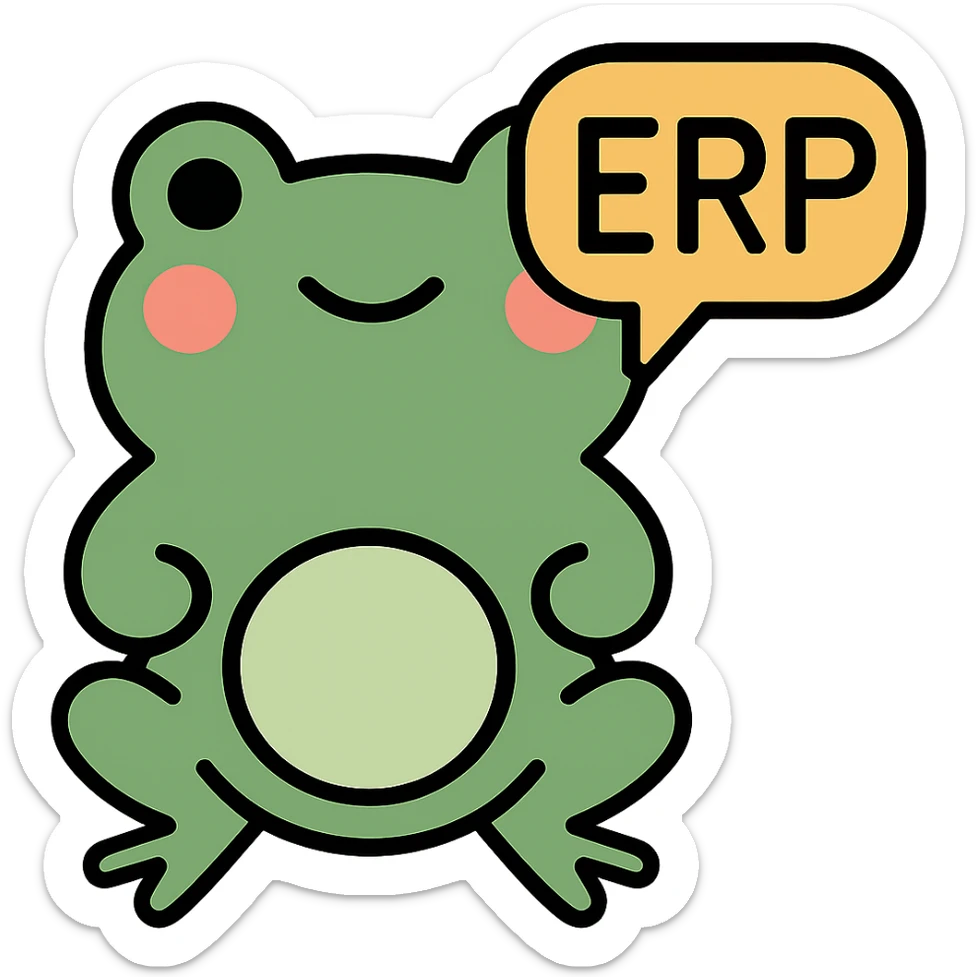 Change the sign to a speech bubble that says 'ERP', keep the frog and style the same. Remove the background. The original style is a green bufo frog meme style. sticker