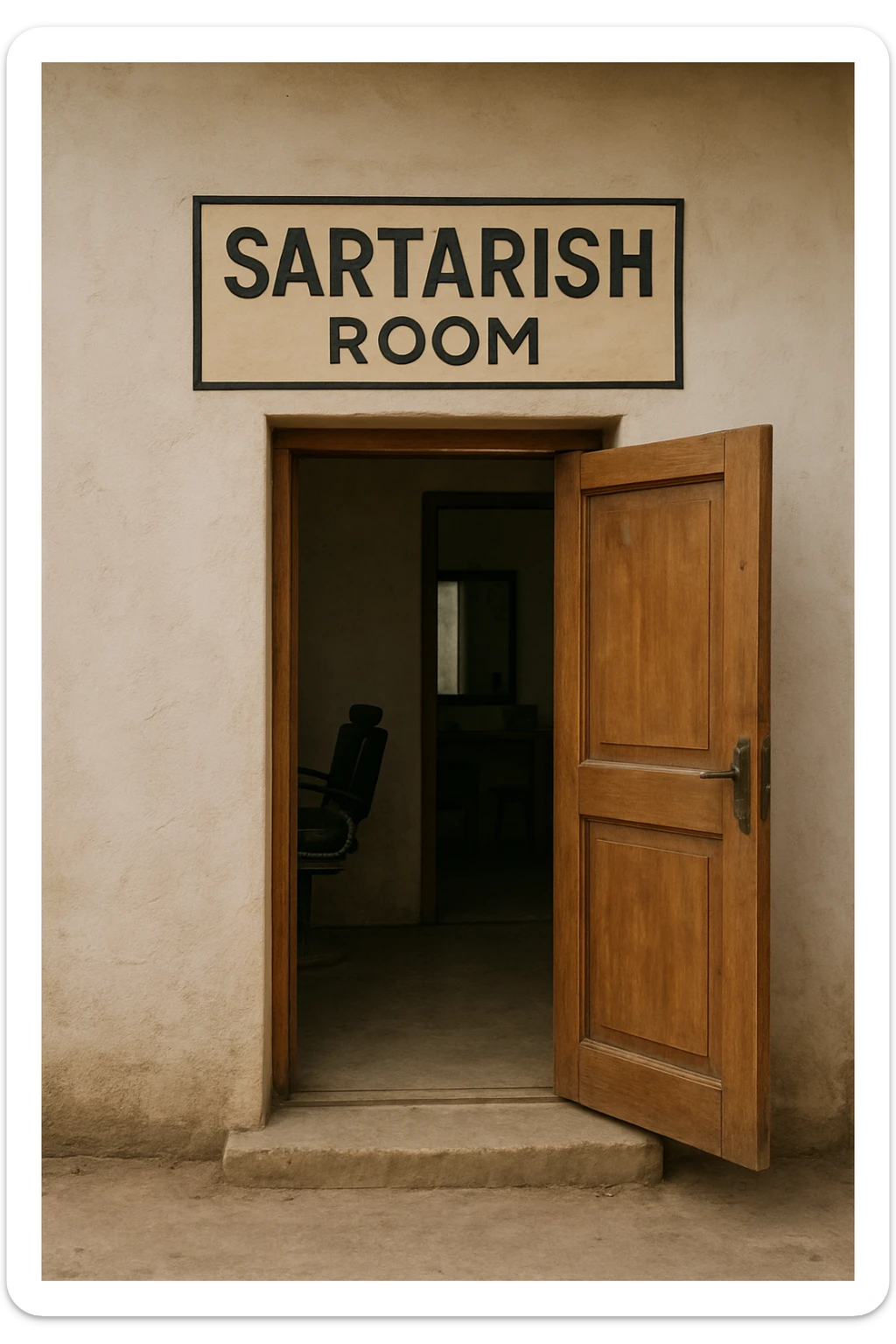 endi menga brohouse sartarish xonasini tashqaridan chizib ber eshigi ochiq bulsin faqat sticker