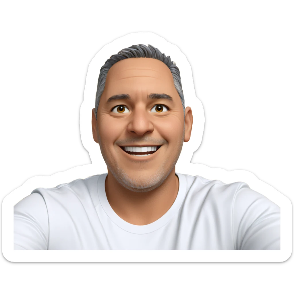 smiling boy in white shirt sticker