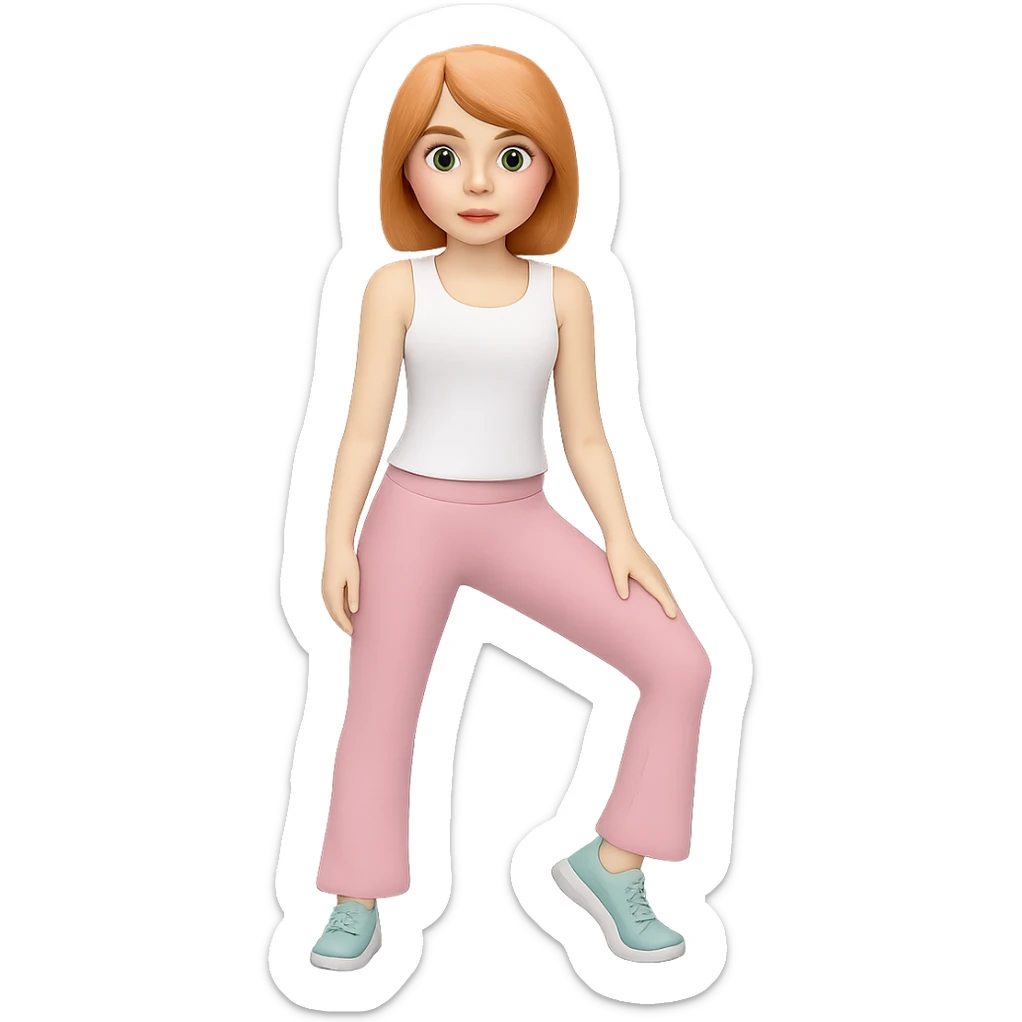 Change her outfit to a fitted white tank top, keep the rest of the outfit and style the same, with no background. sticker