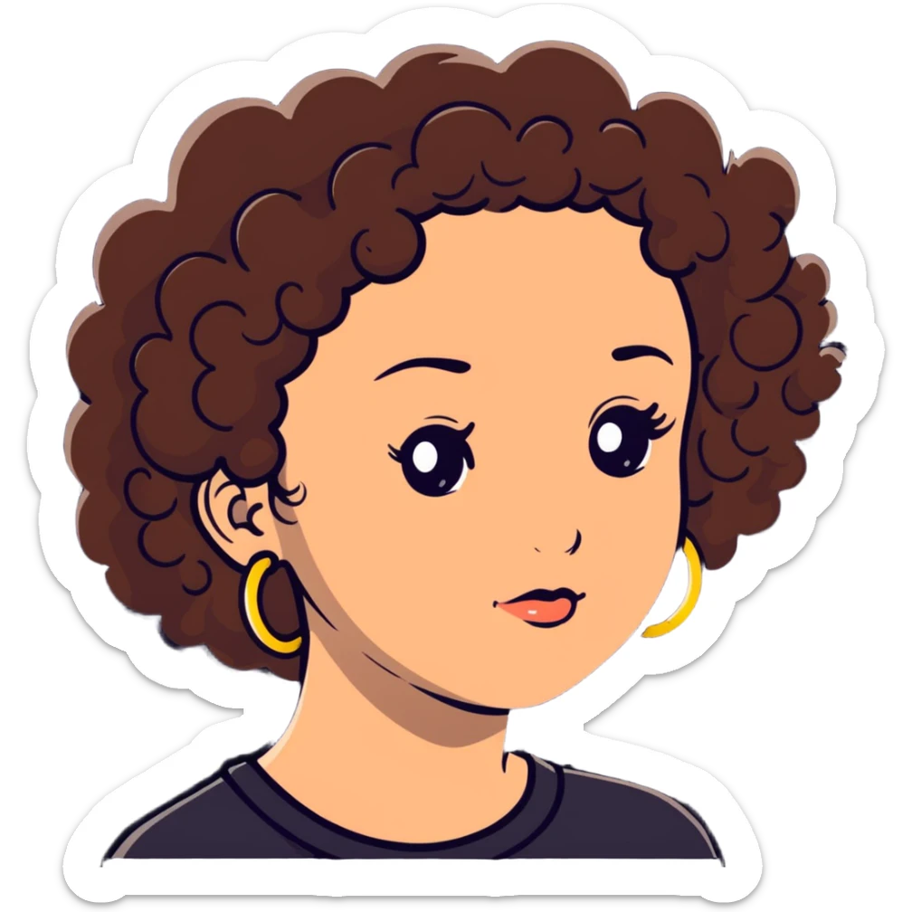 Teenage girl with curly brown hair, choni style with hoop earrings sticker