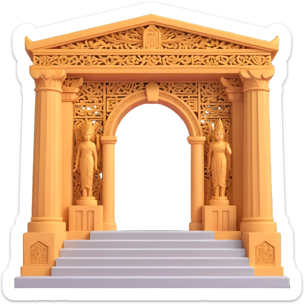 olympian temple, 3d style, close-up of entrance, intricate carvings, majestic steps sticker