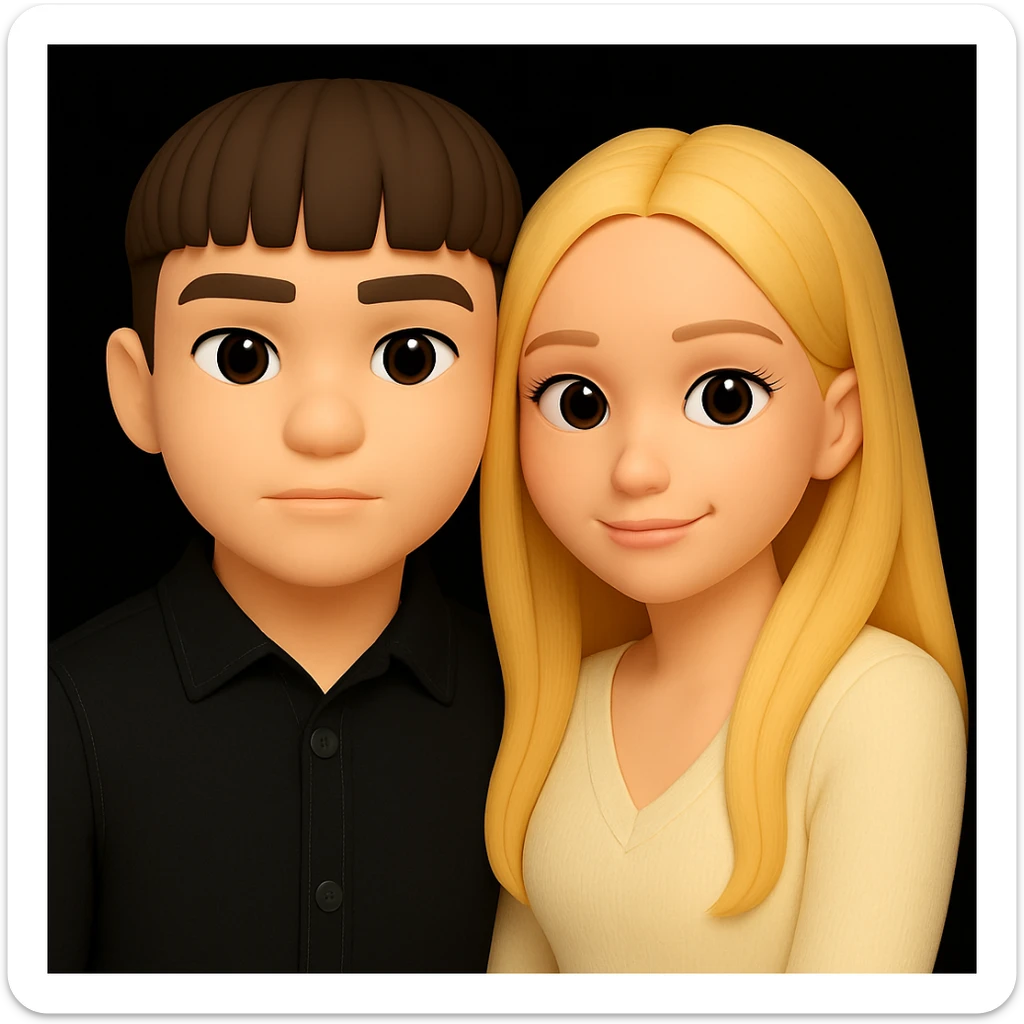 Make the guy's skin color the same as the girl's skin color in the image, keeping the 3d-emoji style and everything else unchanged. The original style is 3d-emoji, but since it does not support editing, use the general style while respecting the 3d-emoji look. sticker