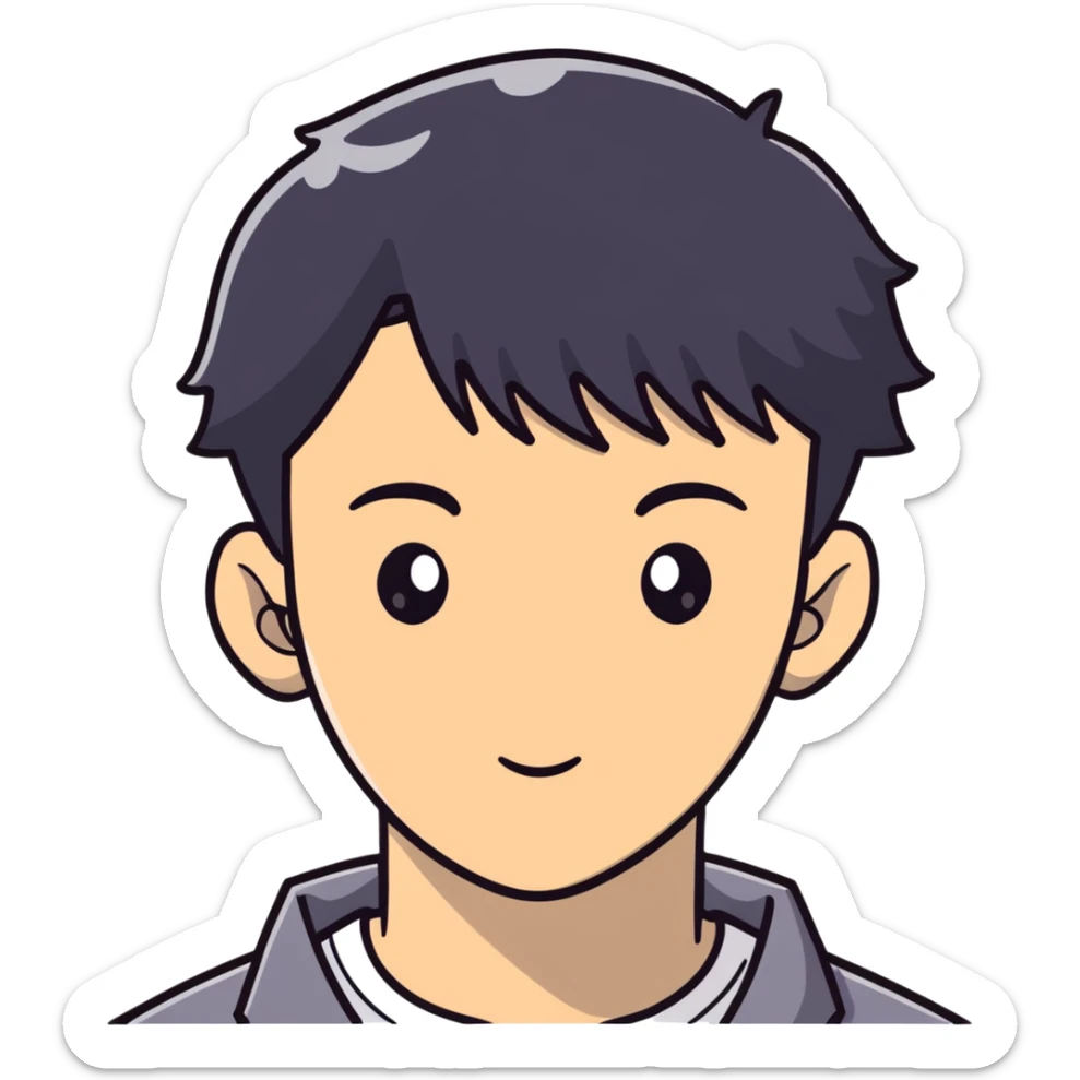 Short black haired male with one eye closed, young man with short black hair closing one eye sticker