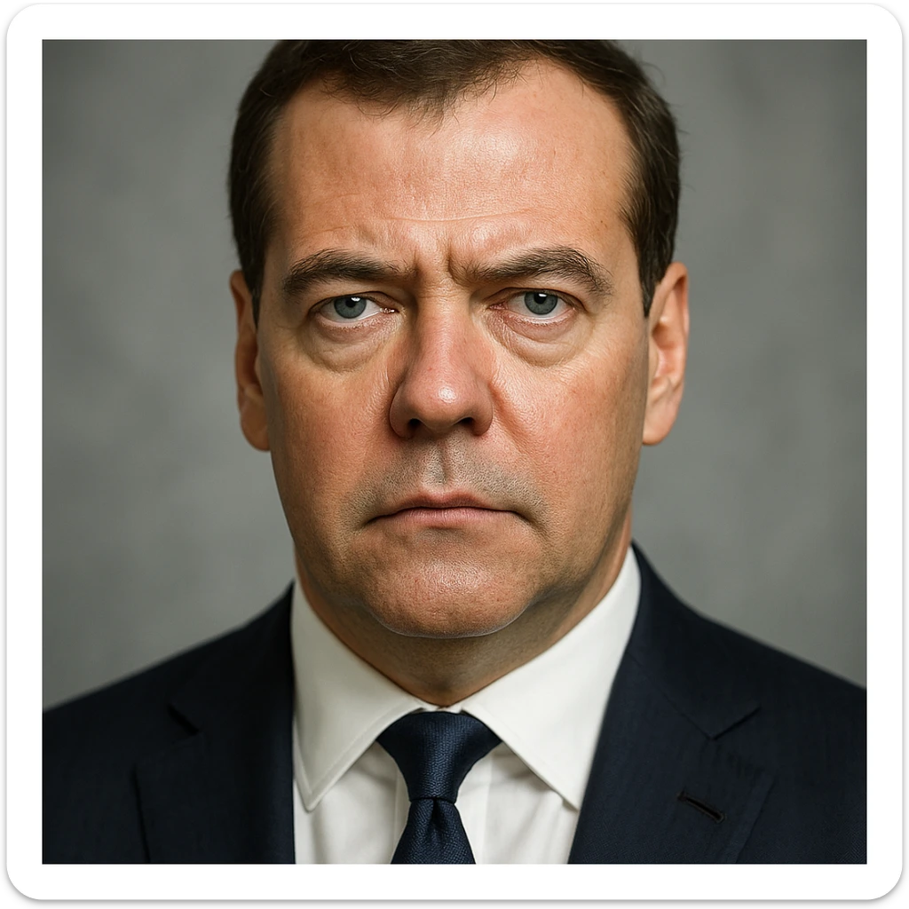 photorealistic, highly detailed portrait of Dmitry Medvedev with a serious expression and realistic facial features, maximum quality sticker