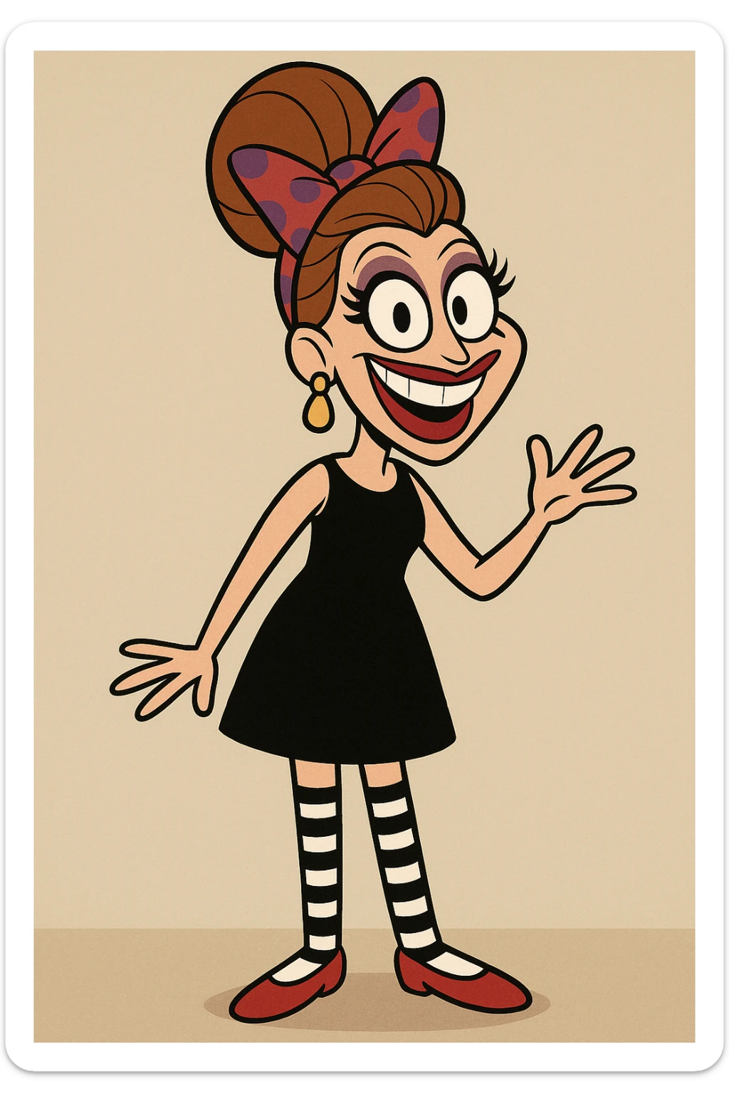 Bianca Del Rio red and purple spots hair ribbon colour dress black and white stripes socks red shoes  sticker