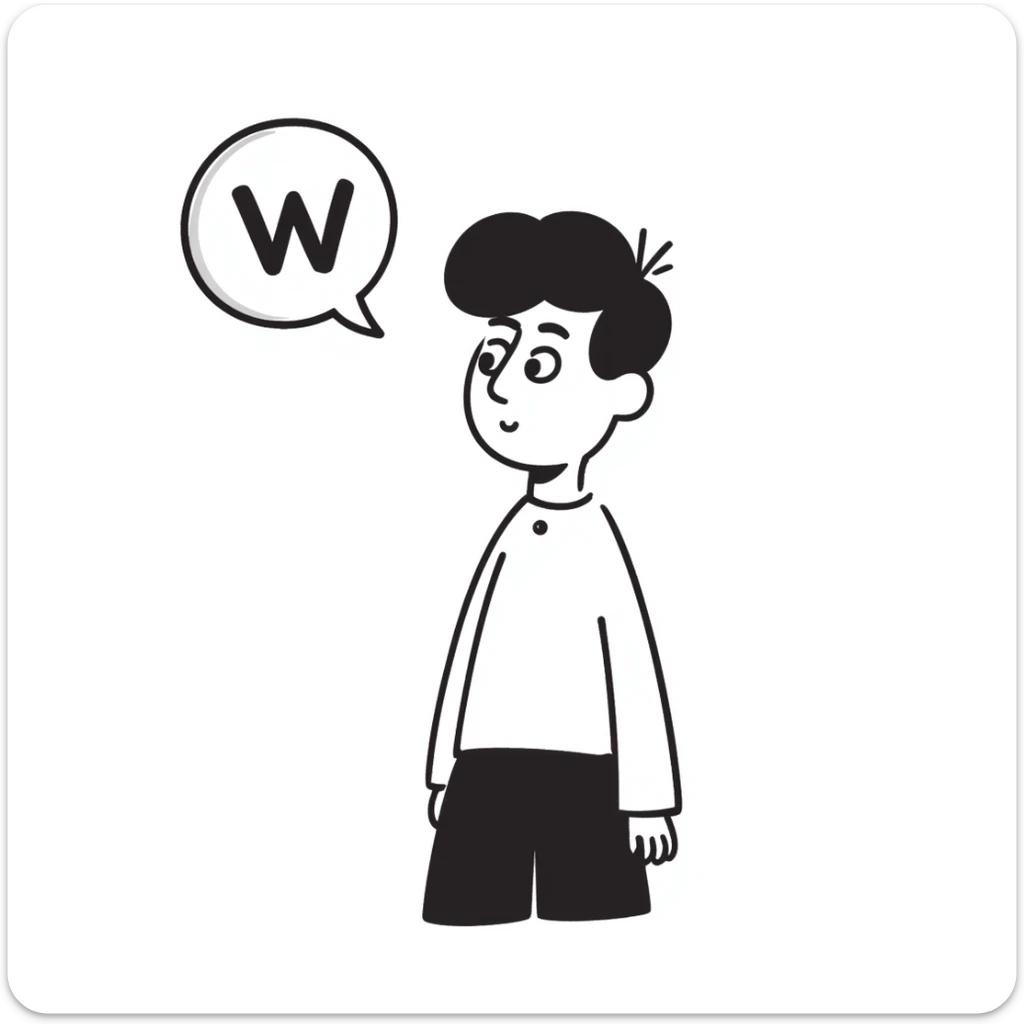 Hispanic teenager with black buzzcut hair, no facial hair, clear expressive style, speech bubble saying 'W' sticker
