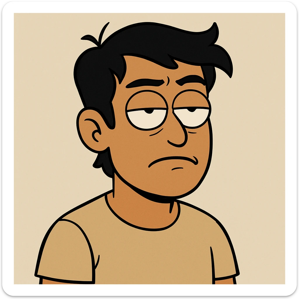 tan skinned guy with black hair rolling his eyes, expressive face, neutral background sticker