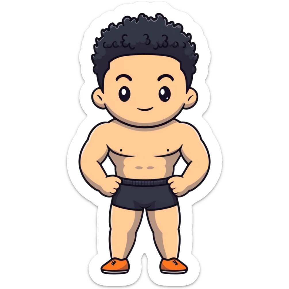 shirtless male athlete with white skin and black curly hair on top with shaved sides sticker