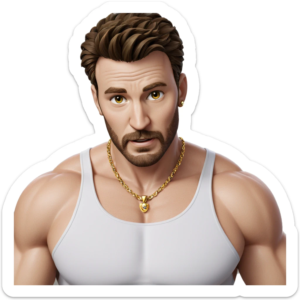 muscular male with jewelry sticker