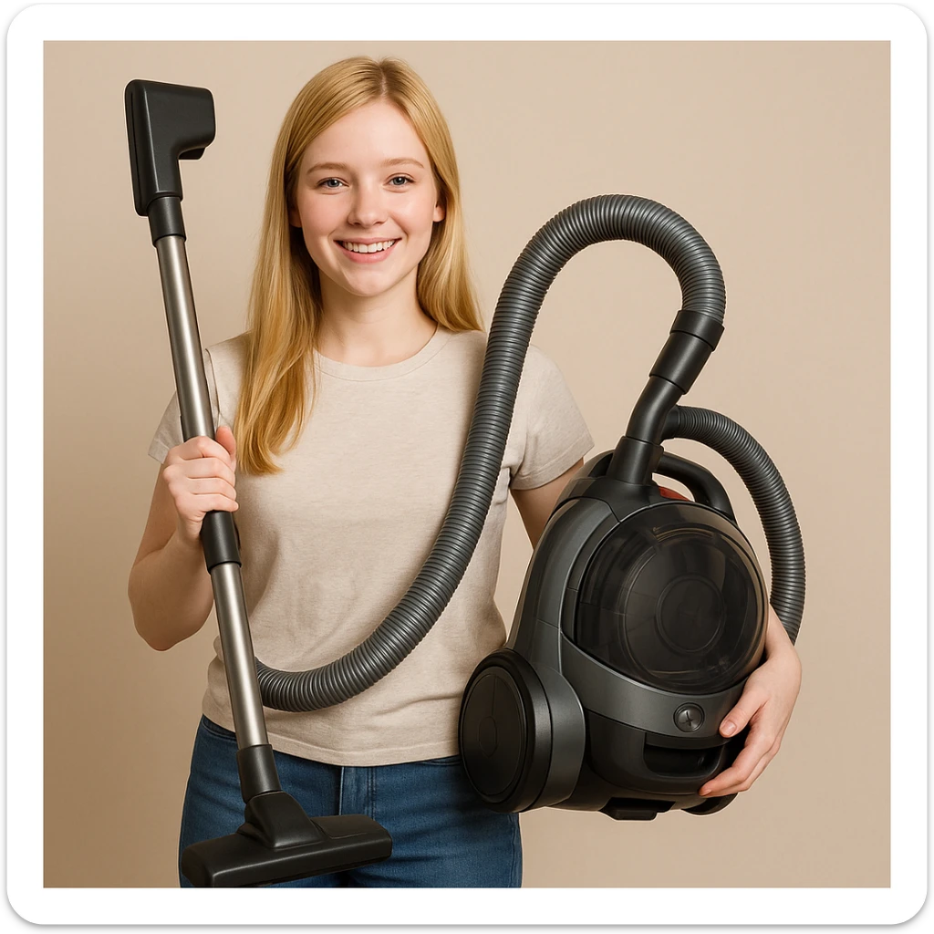 white girl with blonde hair holding a vacuum cleaner, style 2 sticker