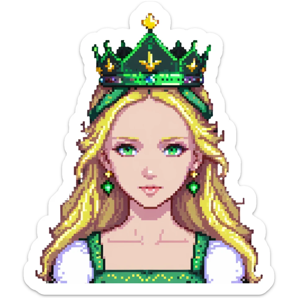 beautiful princess with blonde hair and striking green eyes wearing a crown sticker
