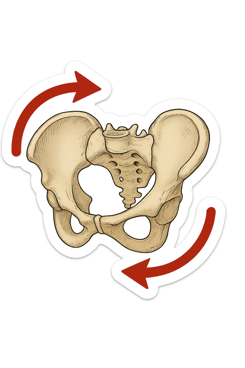Bacino anatomico ruotato in senso orario quindi con le frecce che girano verso destra per far capire sticker