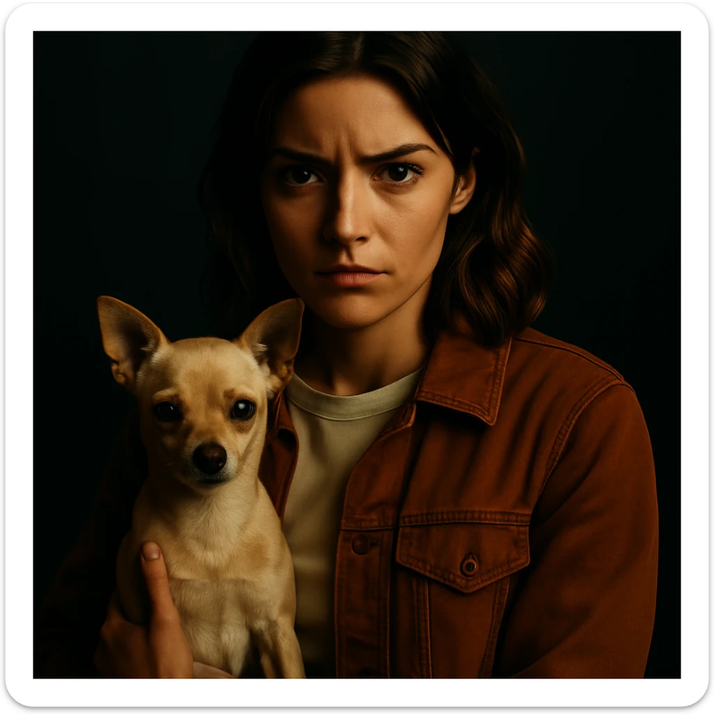 Change the facial expression to a serious and determined look in the style of a Netflix series, keeping all other elements identical. sticker