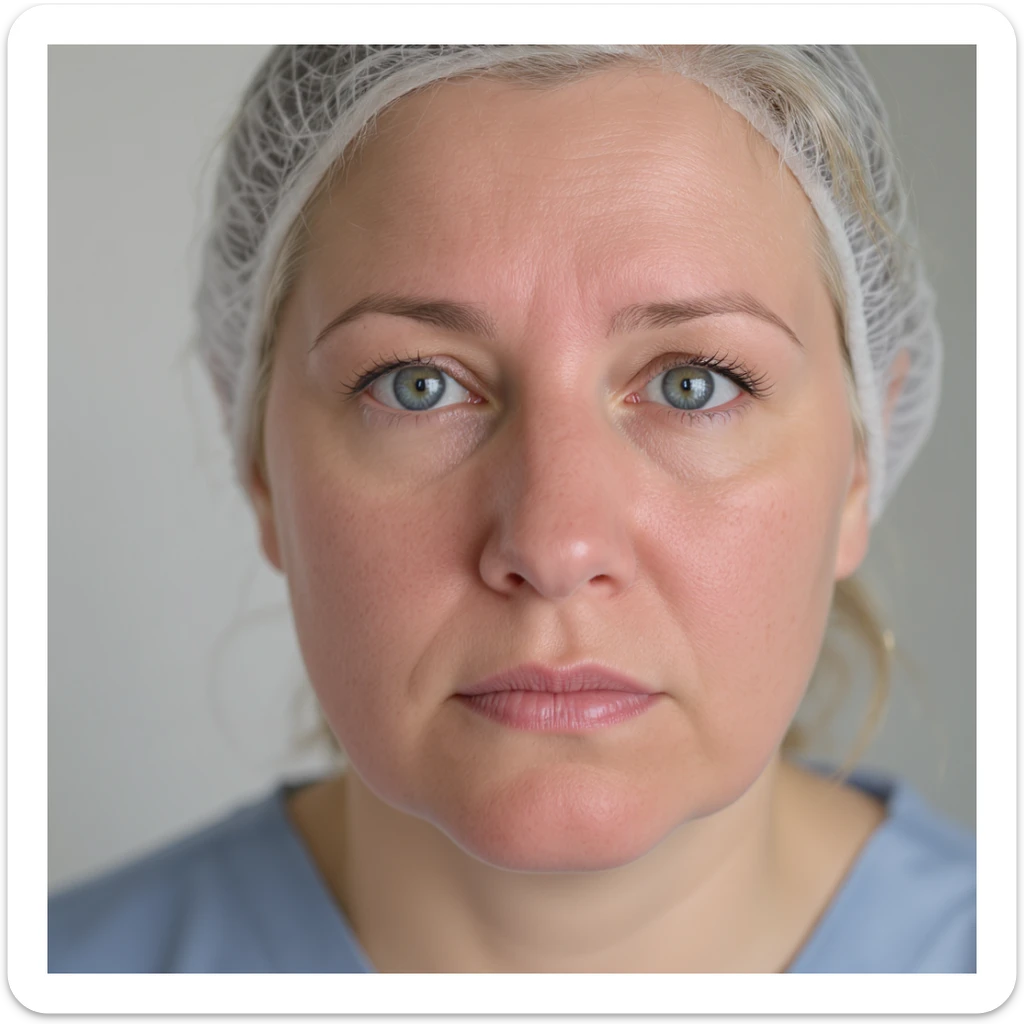 realistic face showing facial swelling, neutral background, focus on medical detail sticker