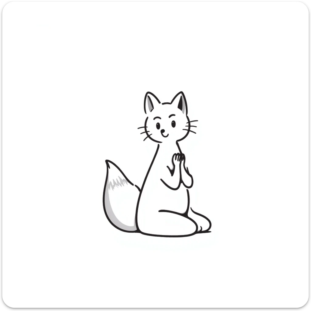 A naked anime fox girl with a fluffy fox tail and ears sits on her knees with an ahegao face. Her arms are folded in front of her chest, making her look like a cute fox sticker