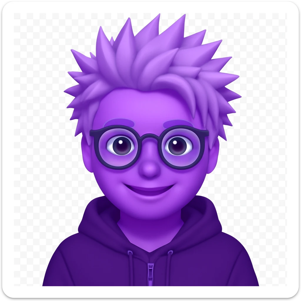 Make the edgelord nerd more smiley and change the nerd's color to purple, keep the style and transparent background. The original style is preserved but use the general editor to achieve the changes with transparent background. sticker