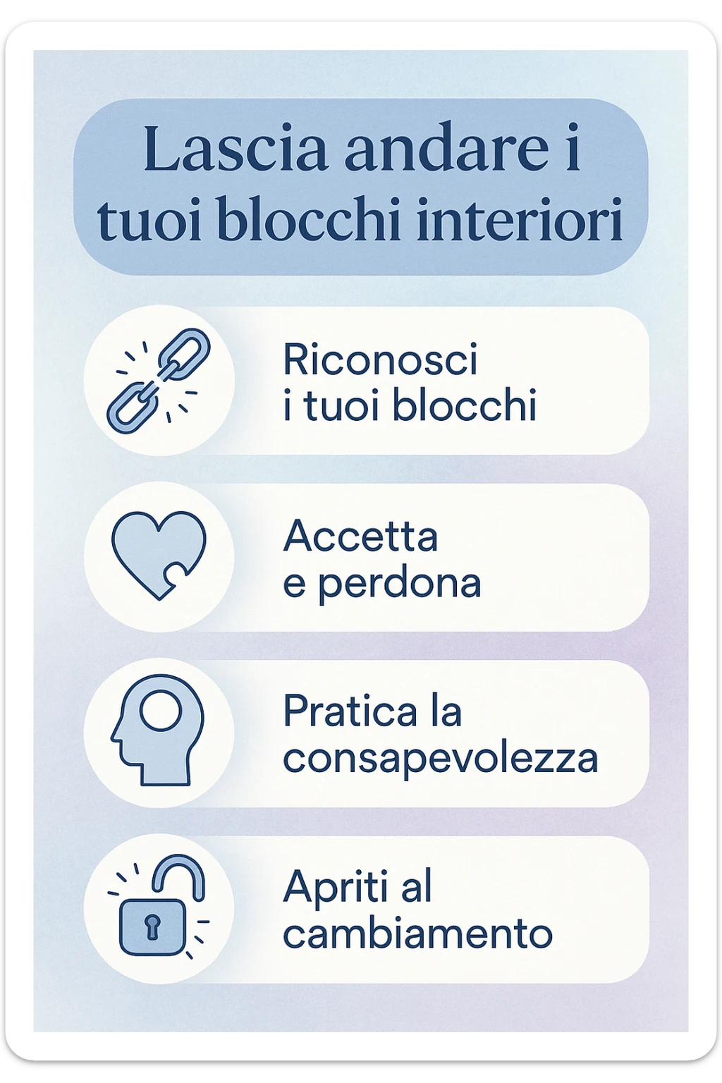 infografica stile post di instagram con titolo "Lascia andare i tuoi blocchi interiori" sticker