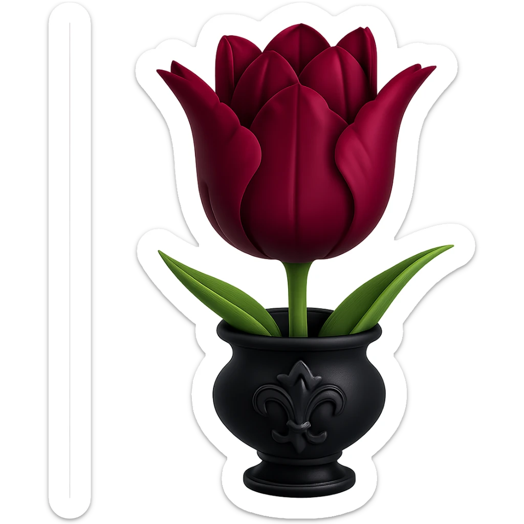 Add a gothic vase under the goth tulip in the style of apple emojis, keeping the background transparent. The style should mimic the apple emoji aesthetic with clean, colorful, and smooth shading typical of apple emojis. sticker