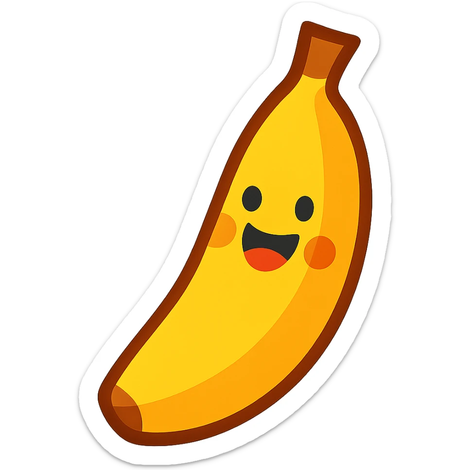banana with a happy face, no hands or feet, vibrant and playful sticker