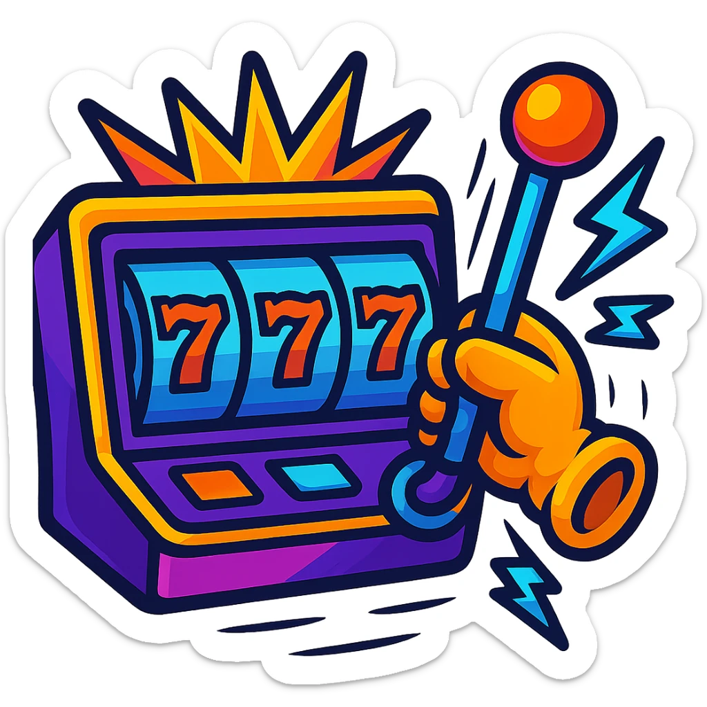 Add an animated effect such as the slot lever moving or lights flashing to the colorful slot lever emoji, keeping the Twitch emote style. Maintain transparent background. sticker