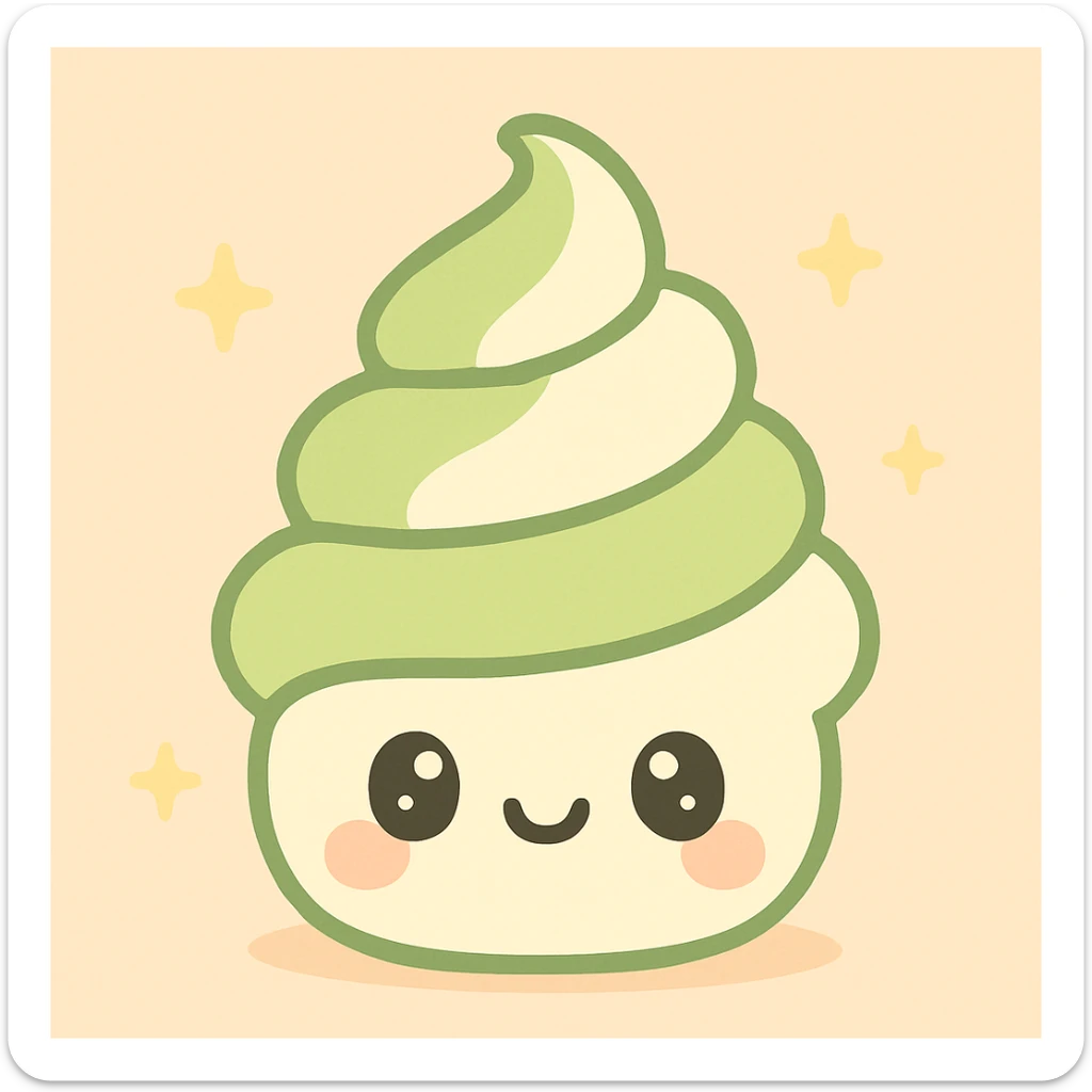 vanilla matcha kawaii style with cute face pastel green and off-white colors sticker
