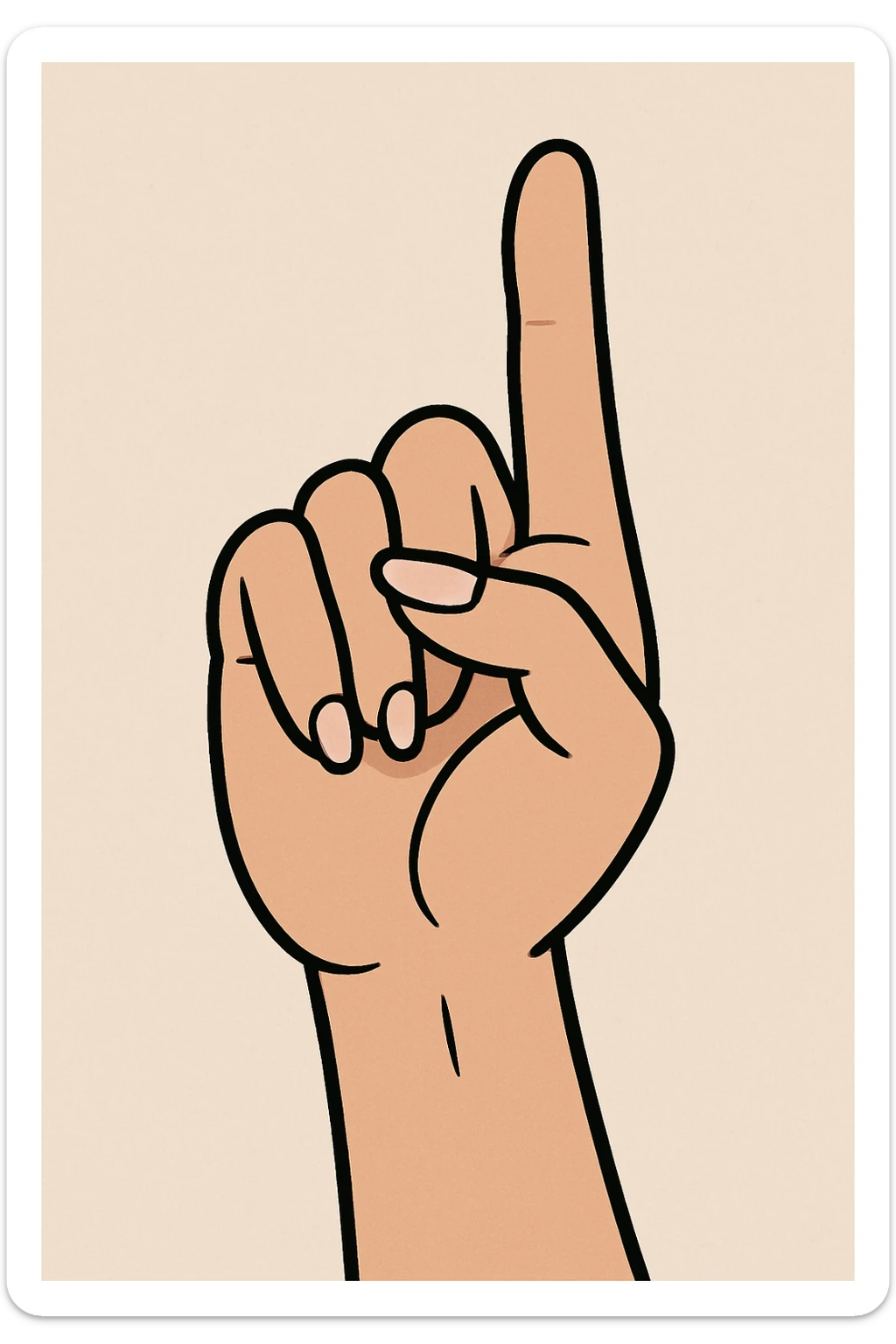 cartoon style lady's index finger pointing up, feminine hand, neutral skin tone, minimal background sticker