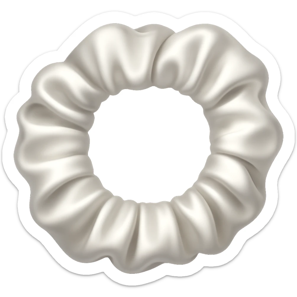 Make the white scrunchie look silkier in the style of emoji art, with no background. sticker