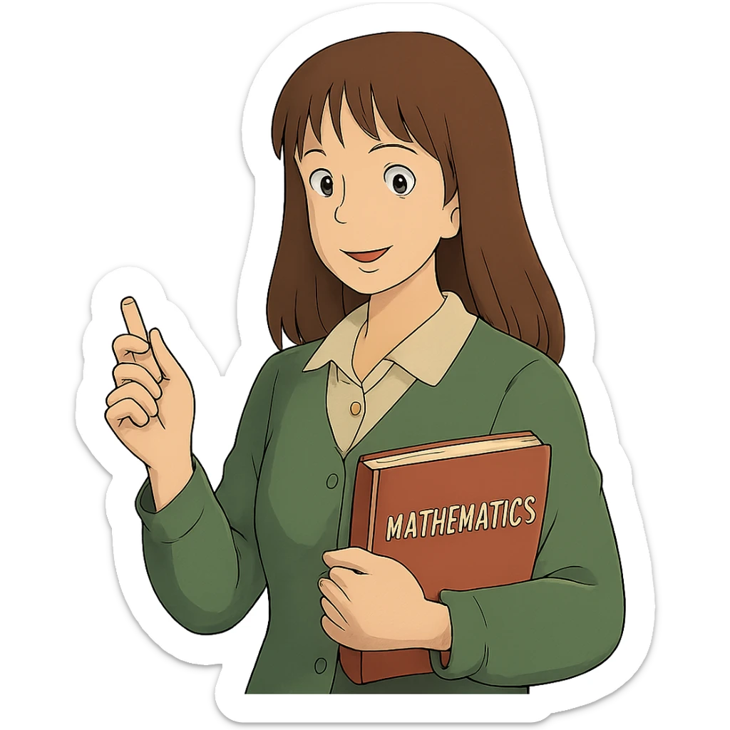 female math teacher, brown straight hair, Caucasian, ghibli style sticker