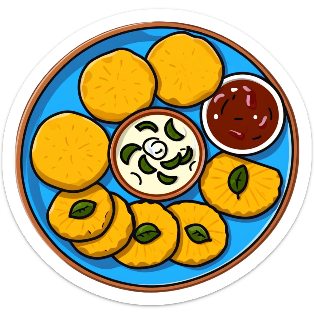 Aloo Tikki Chaat plate with potato patties topped with yogurt and chutneys sticker