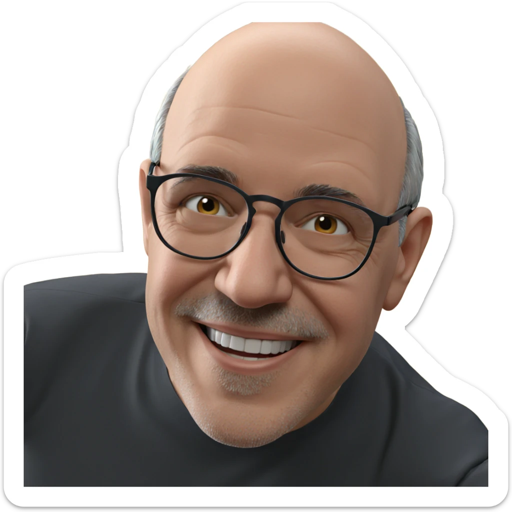 bald man with glasses smiling sticker