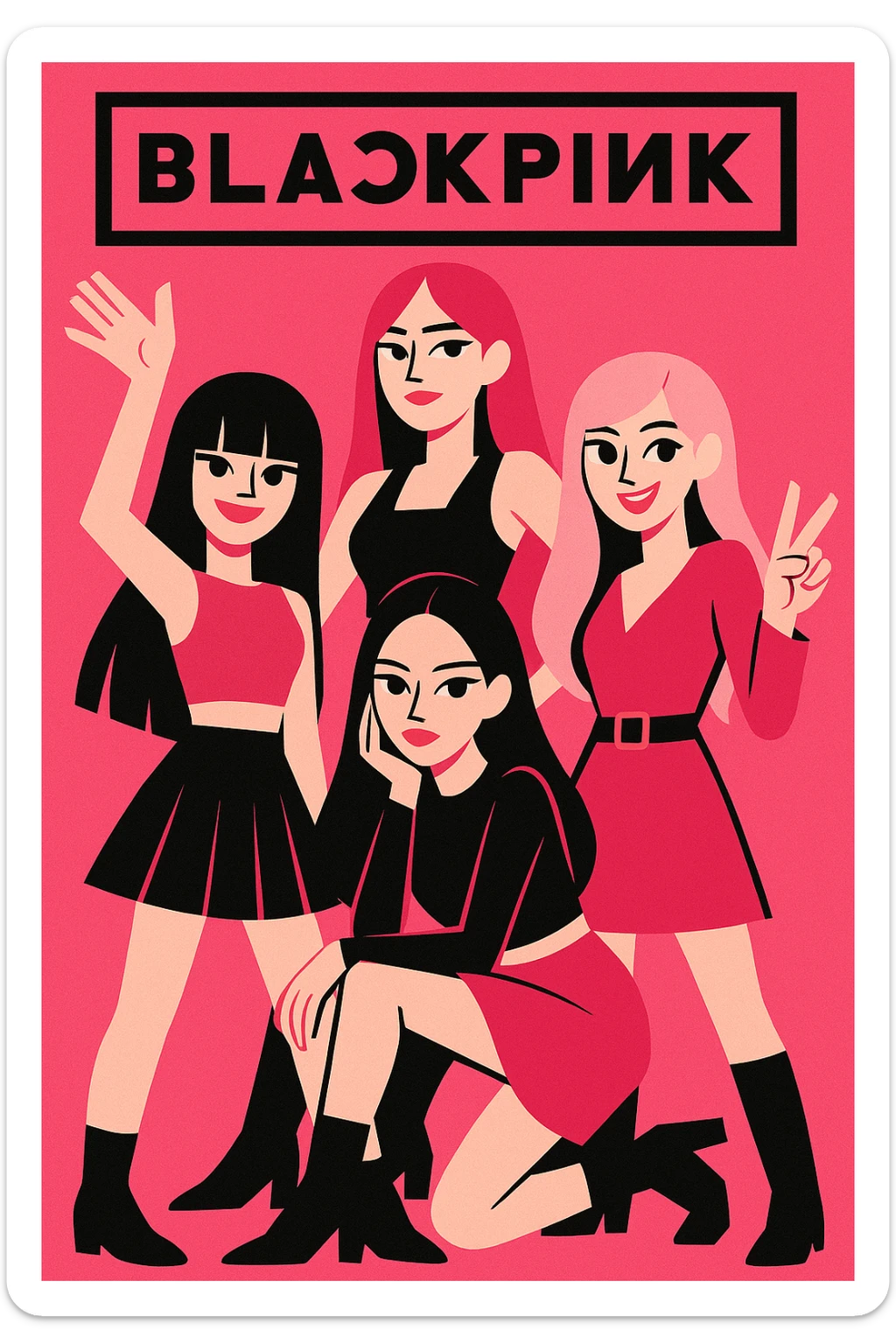Blackpink K-pop girl group four members stylish energetic pink and black color theme group pose vibrant modern iconic look sticker