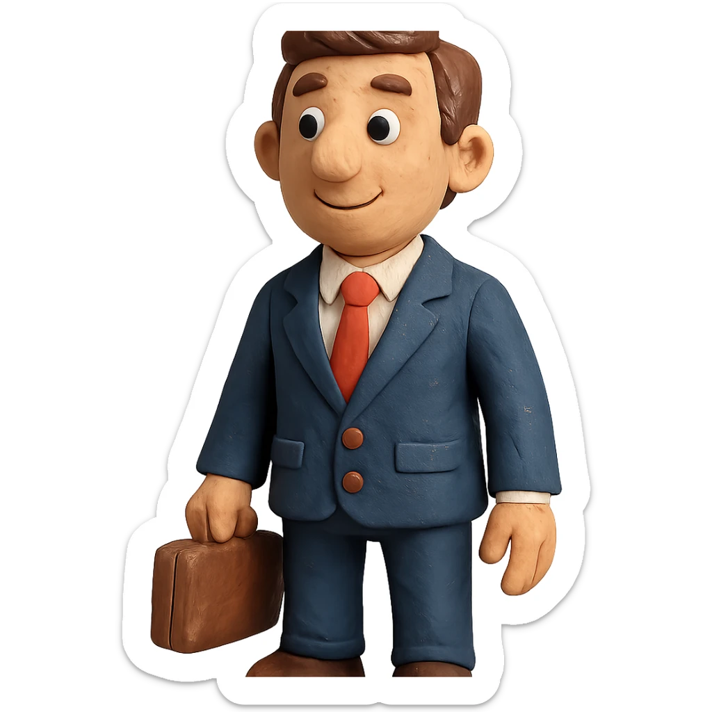 claymation style businessperson with brown hair, suit sticker