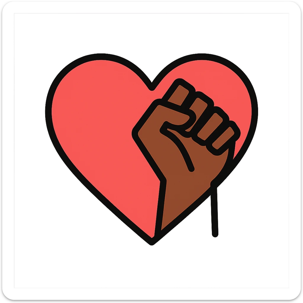 Black Lives Matter heart and fist symbolizing solidarity, vibrant colors, no text sticker