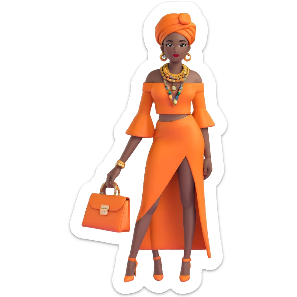 Chic African woman in high fashion outfit, elegant accessories, and contemporary urban style sticker