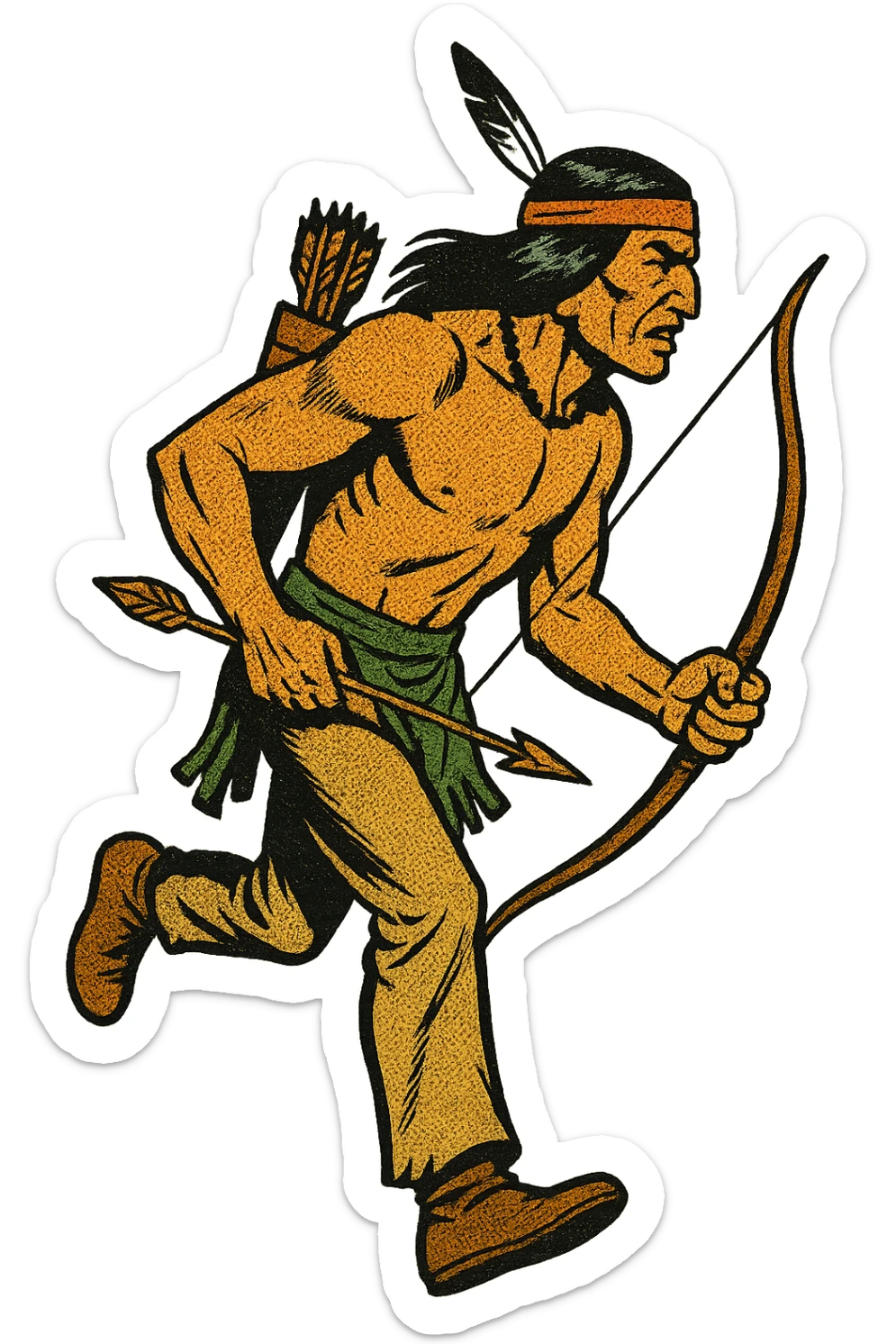 the full body of a native american warrior carrying a bow and arrow sticker