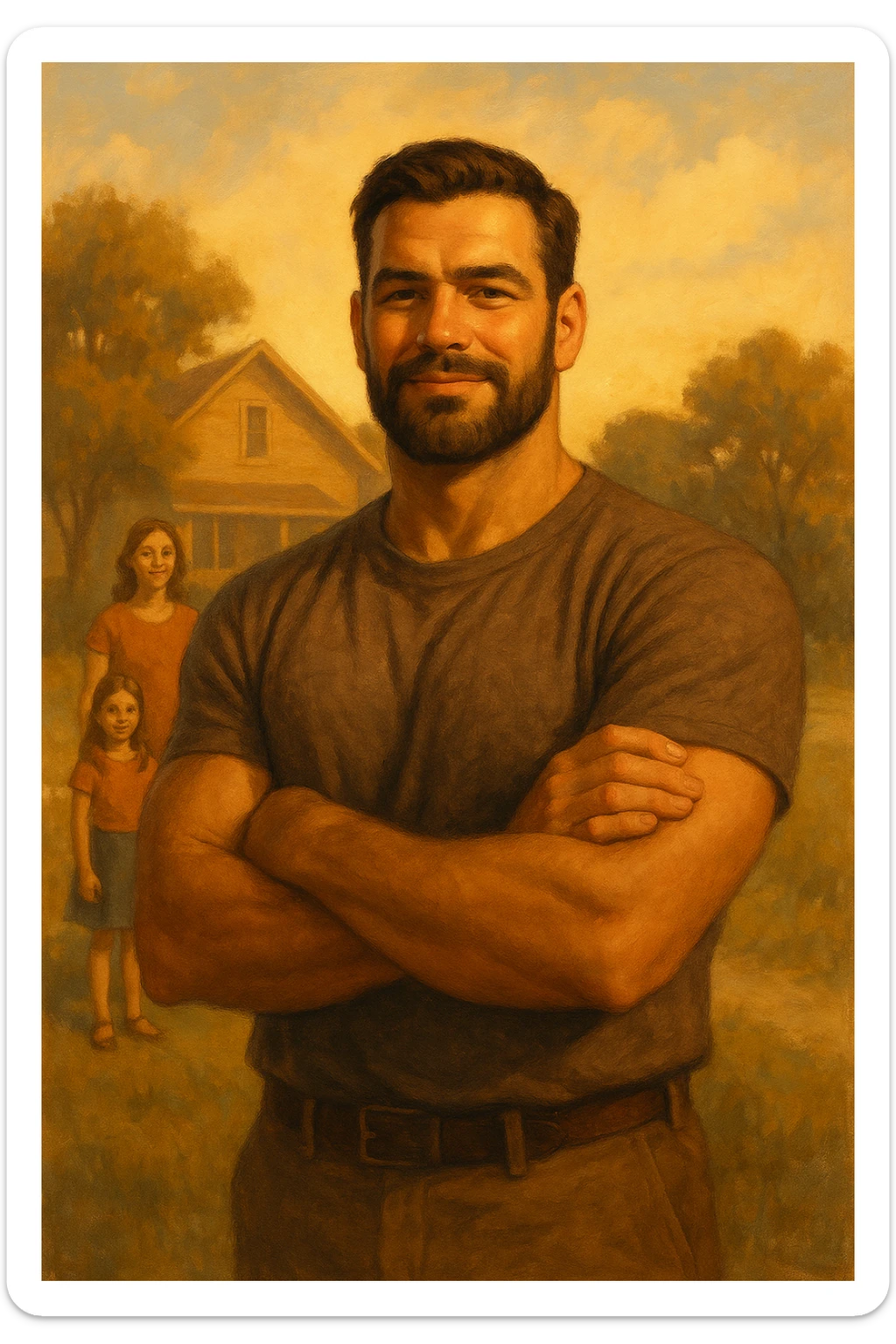 UOMO A BRACCIA CONSERTE CHE TRASMETTE PROTEZIONE PER LA SUA FAMIGLIA sticker